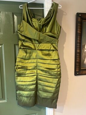 Frank Lyman Olive Green Pleated Sheath Dress